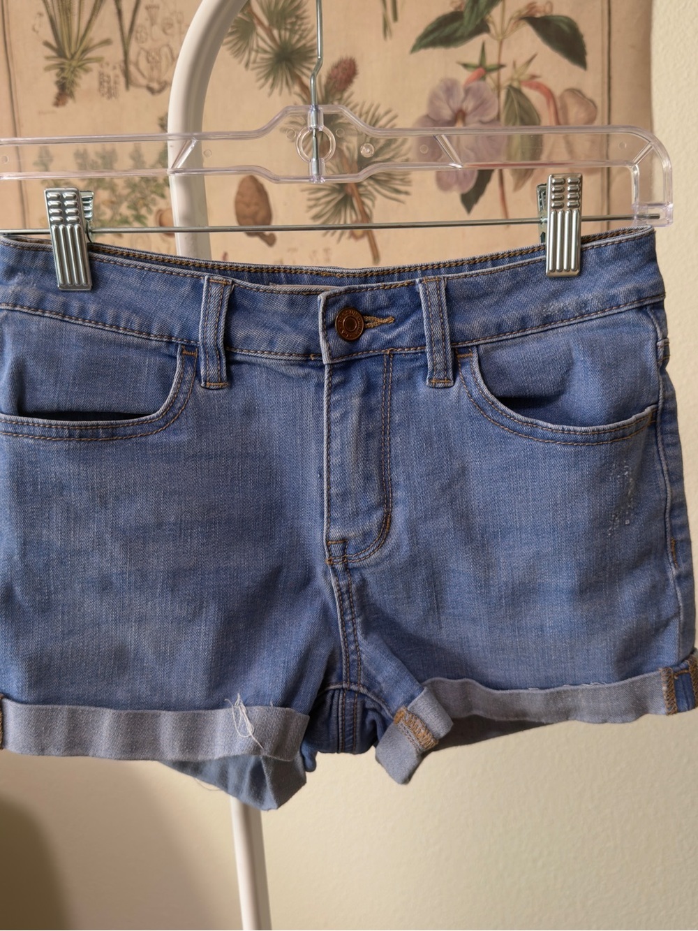 PacSun Super Stretch Denim Shorts Womens 25 Blue Mid Rise Cuffed Casual